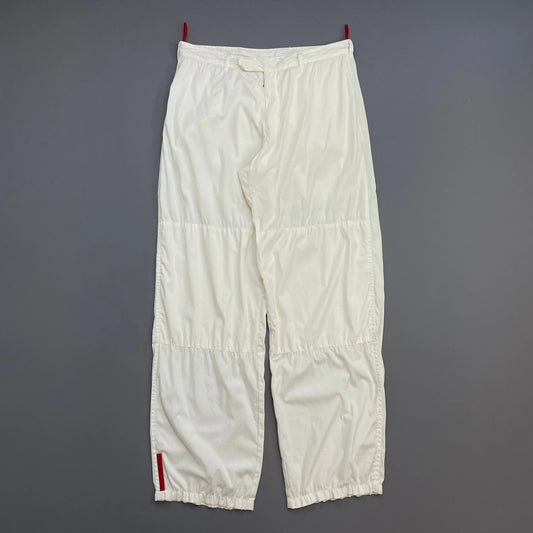 Prada Sport White SS00 Lightweight Cotton Parachute Pant Shell Tro rs
