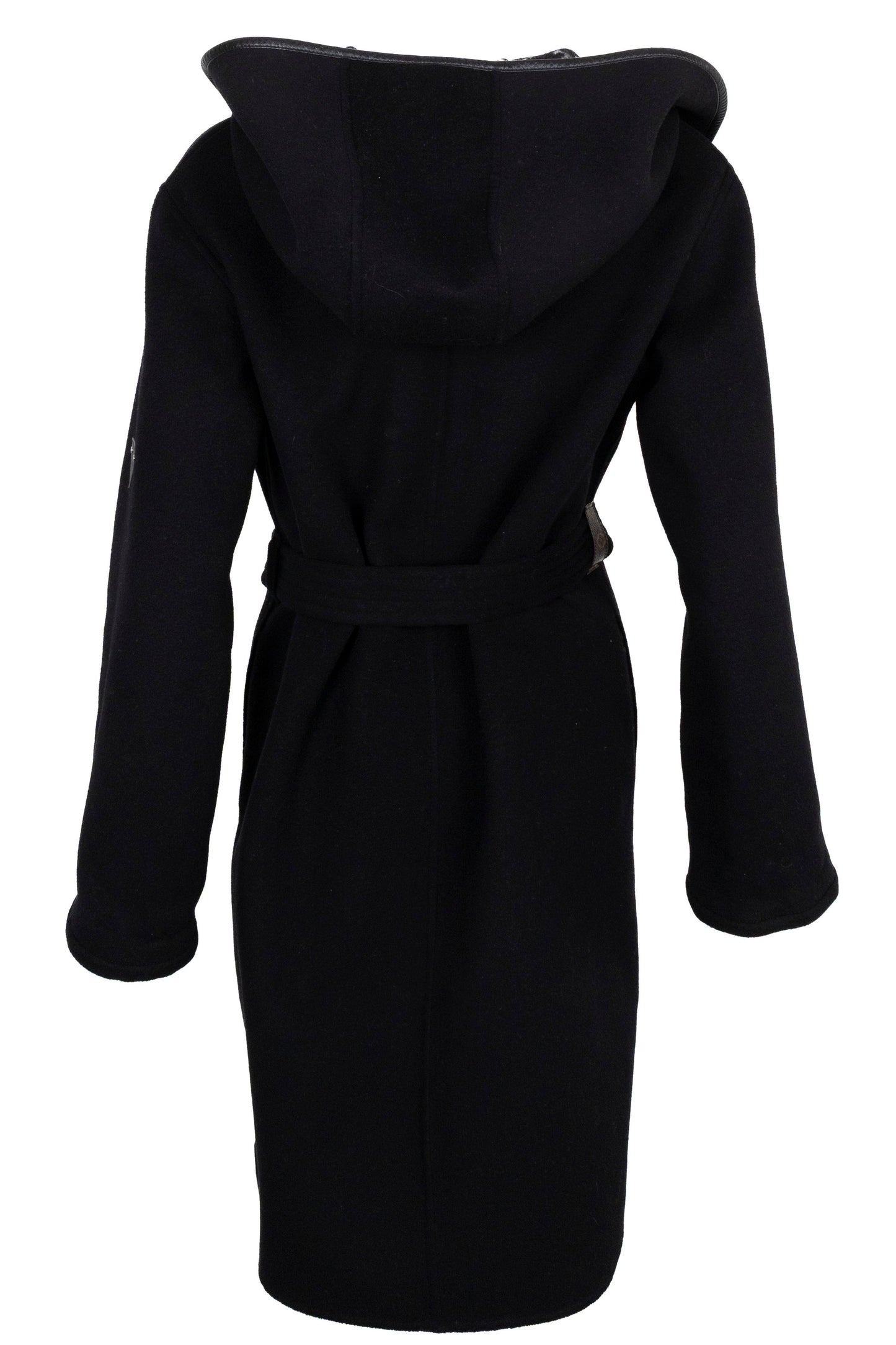 LOUIS VUITTON Hooded Wrap Coat Wool Black