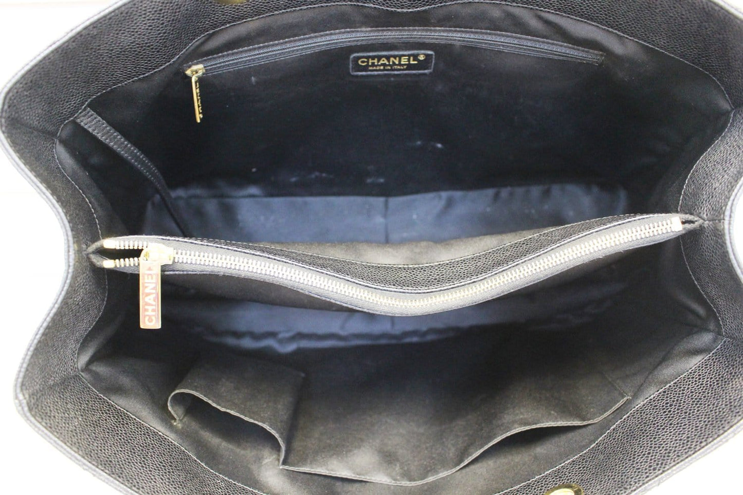 CHANEL Caviar Leather Leather Black XL Grand Shopping Tote Bag