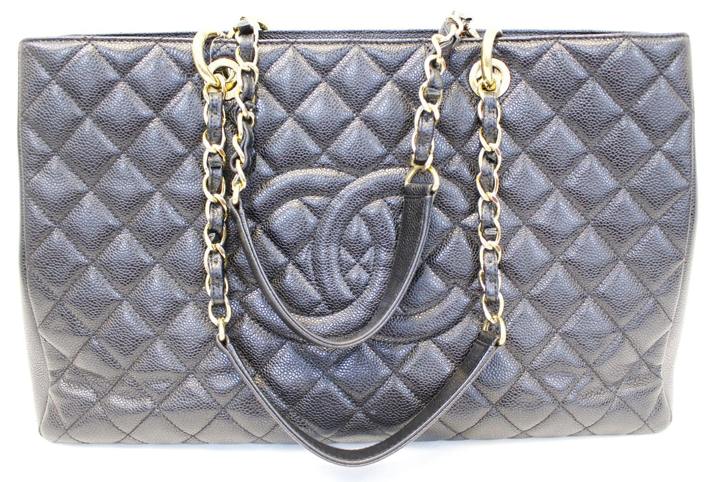 CHANEL Caviar Leather Leather Black XL Grand Shopping Tote Bag