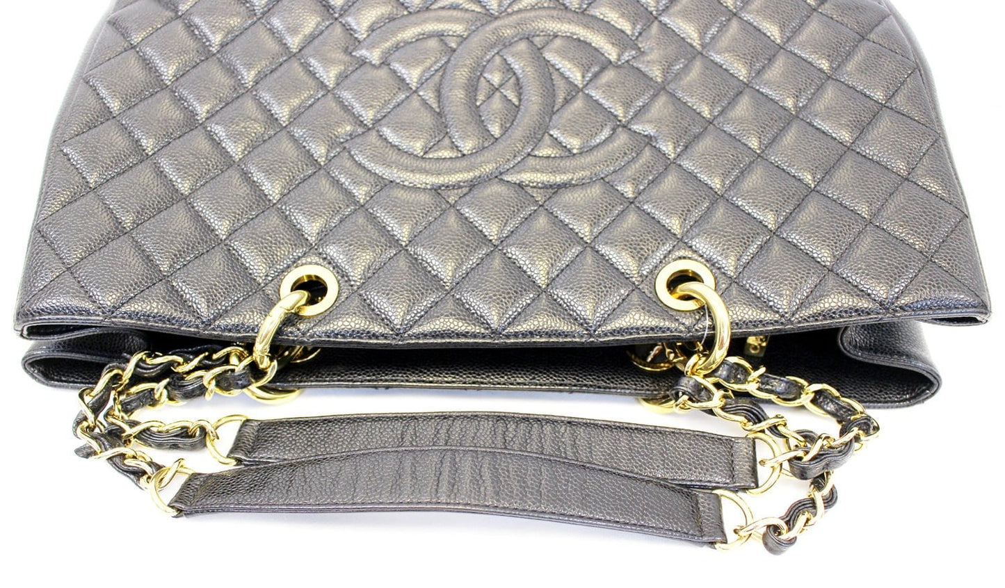 CHANEL Caviar Leather Leather Black XL Grand Shopping Tote Bag
