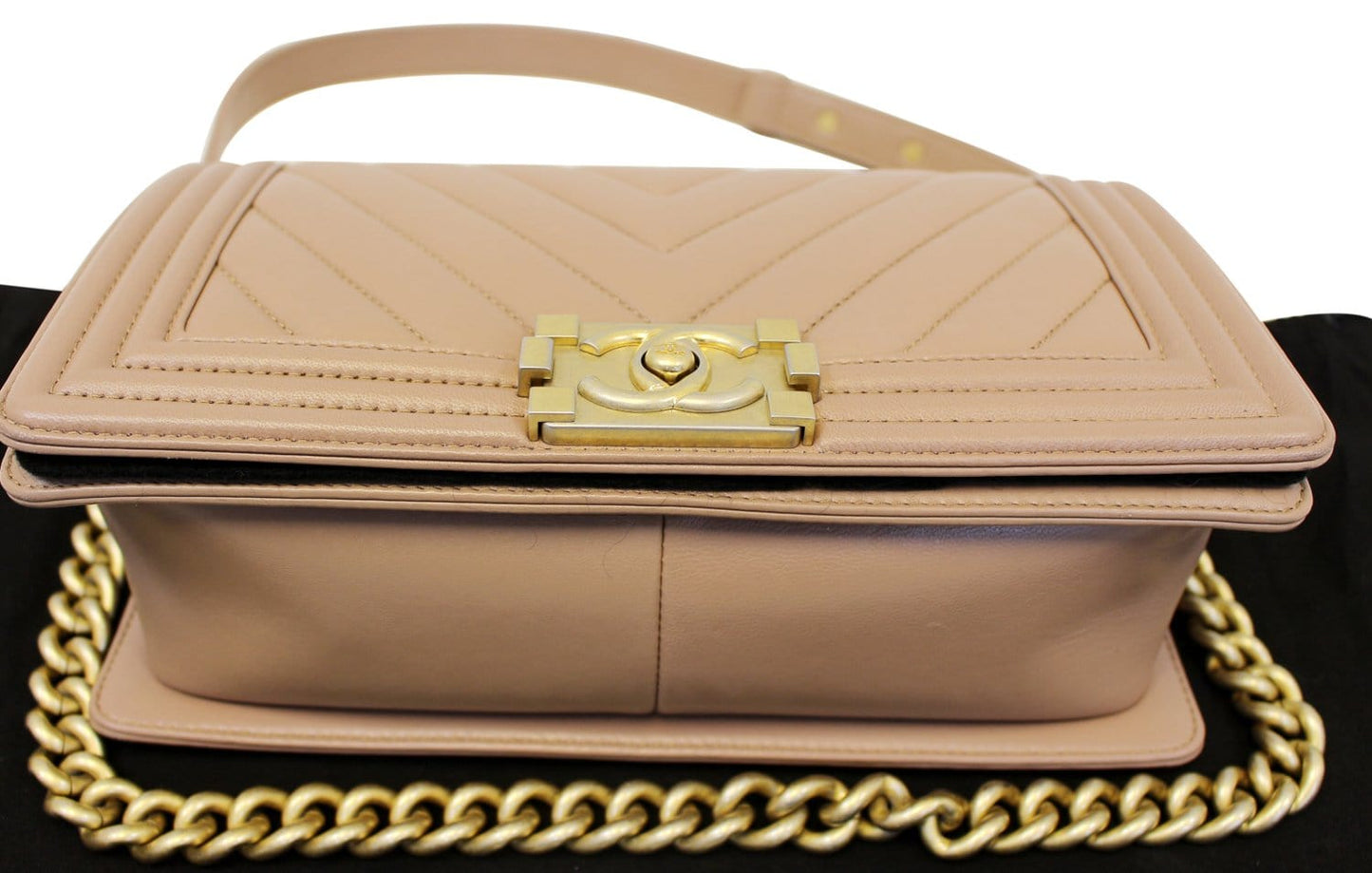 CHANEL  Chevron Quilted Dark Beige Medium Boy Flap Bag