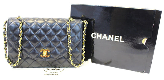 Chanel 9" Black Quilted Leather Shoulder Classic Flap Bag