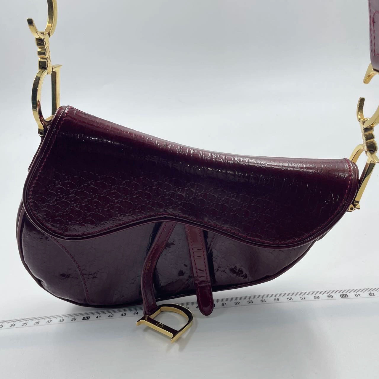 Dior Saddle Mini   Shoulder Bag Burgundy Patent Leather
