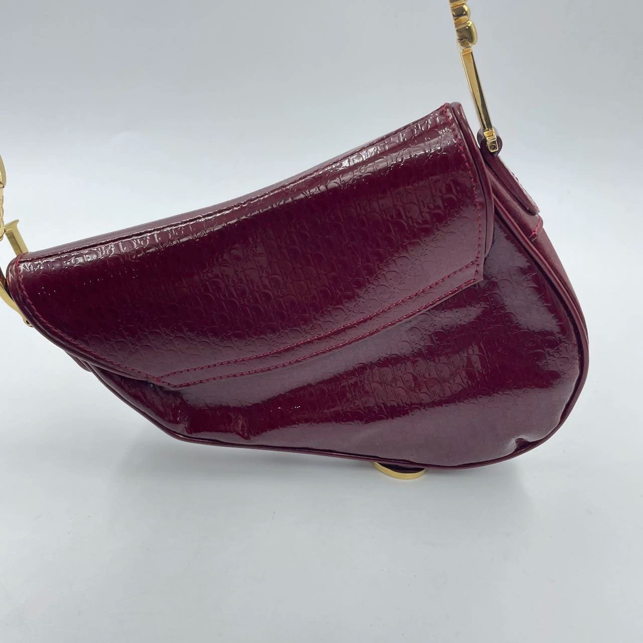 Dior Saddle Mini   Shoulder Bag Burgundy Patent Leather