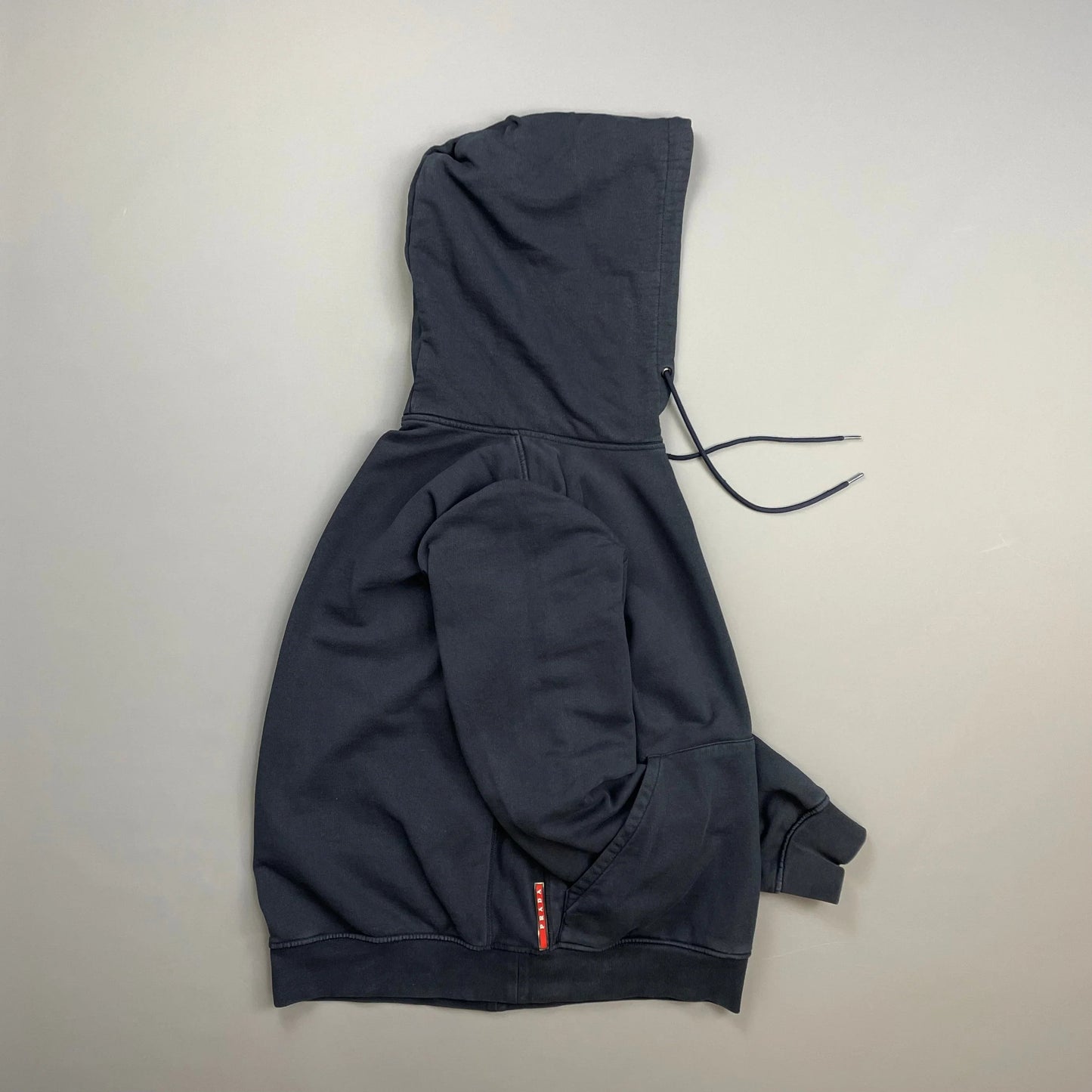 Prada Sport Navy Drawstring Zip-Through Cotton Hoodie