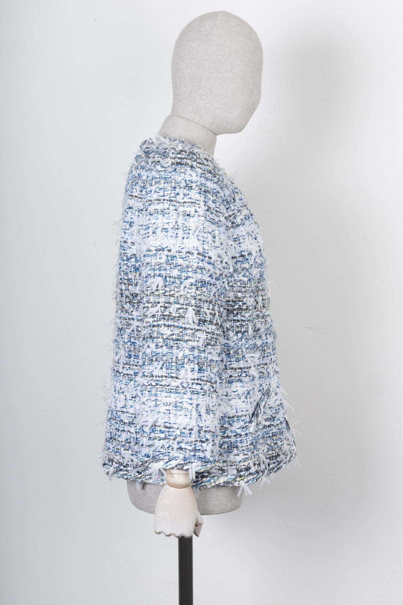 CHANEL Tweed Jacket White Blue S2018