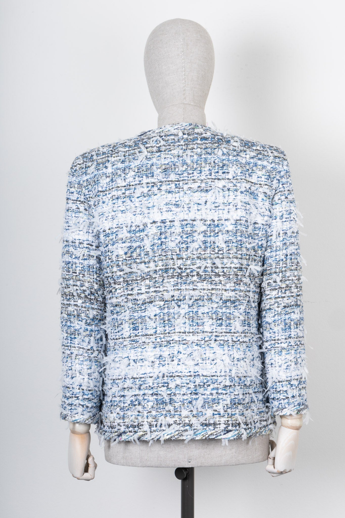 CHANEL Tweed Jacket White Blue S2018