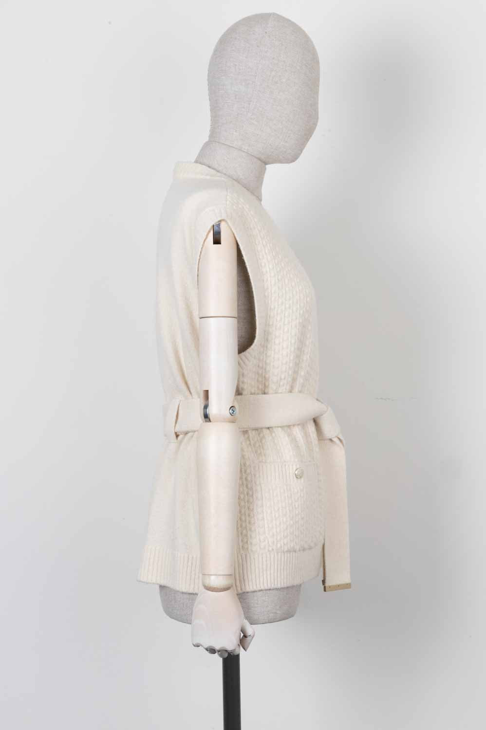 CHANEL Belted Knit Cardigan Ivory