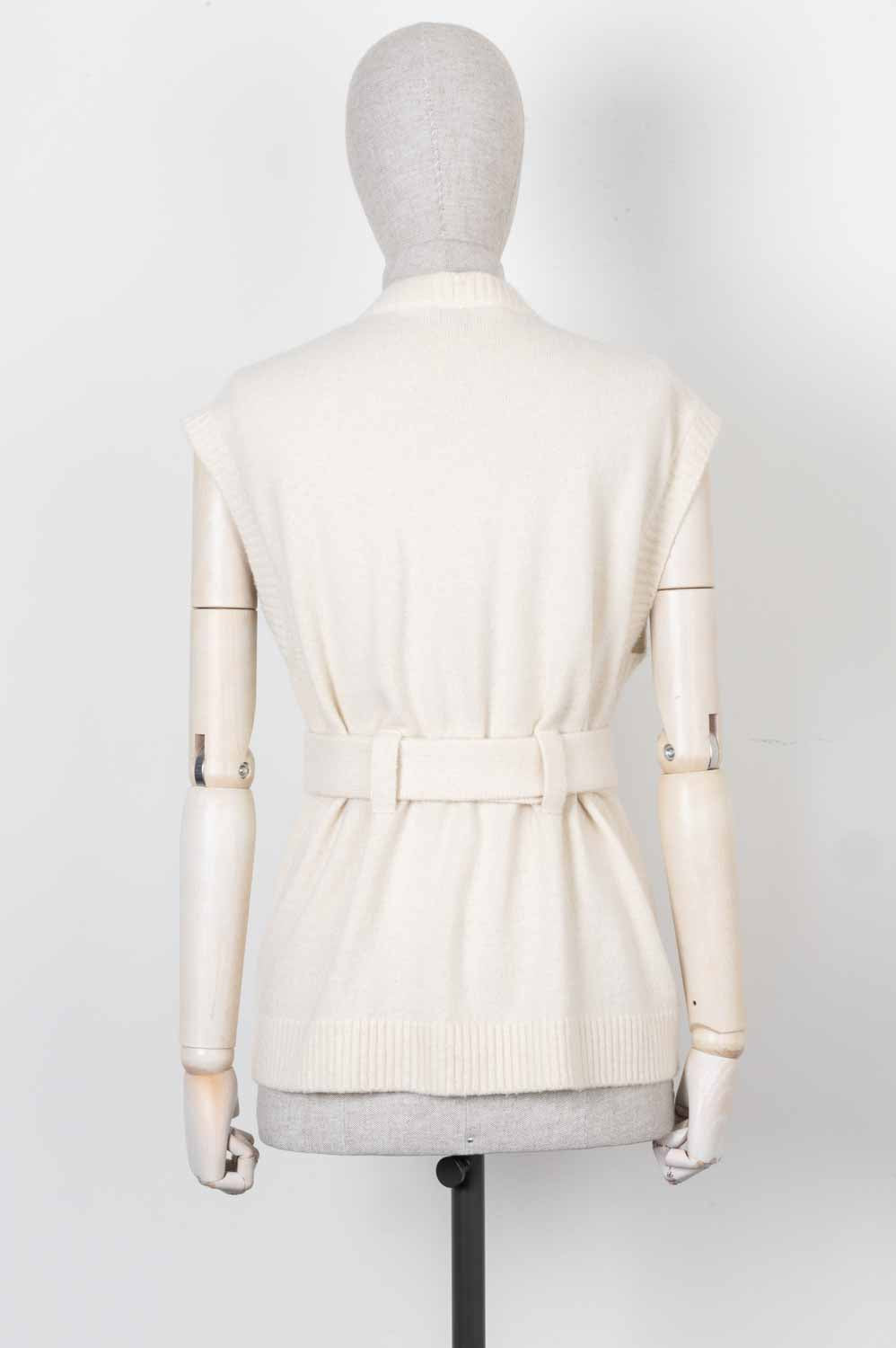 CHANEL Belted Knit Cardigan Ivory