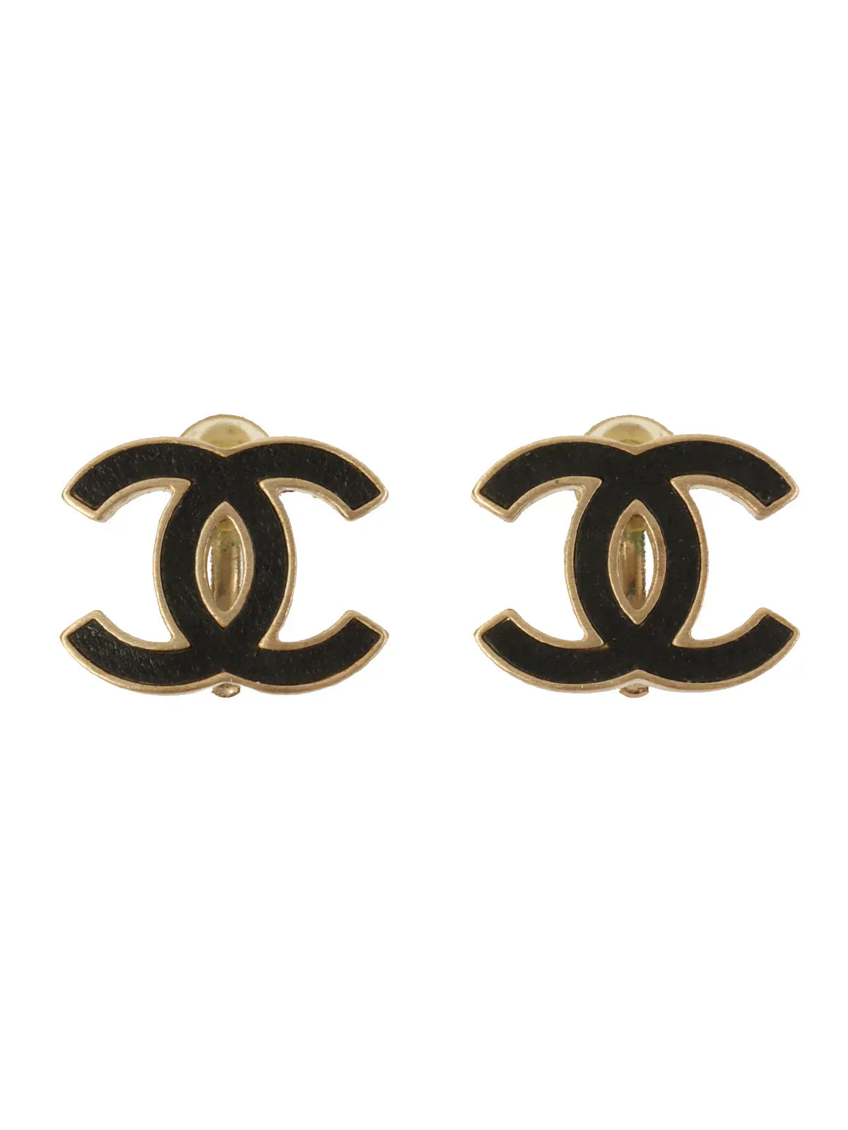 CHANEL 2012 Made Cc Mark Plate Earrings Silver/Black