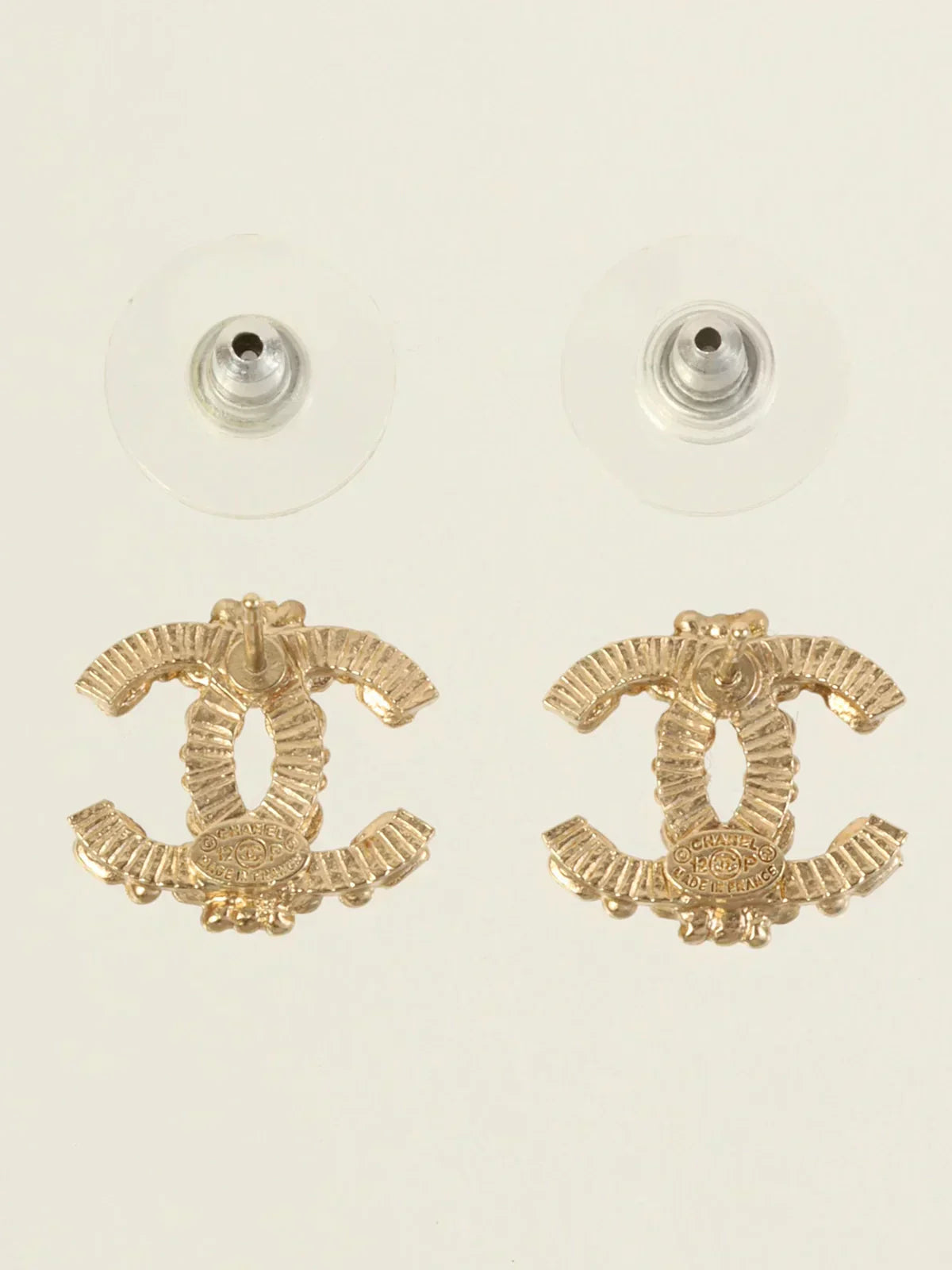 CHANEL 2012 Made Rhinestone Cc Mark Pierced Earrings Gold/Pink/Black