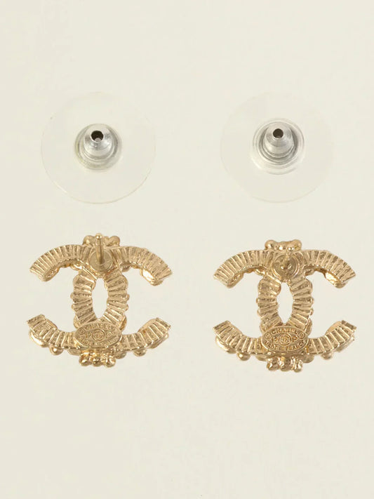 CHANEL 2012 Made Rhinestone Cc Mark Pierced Earrings Gold/Pink/Black