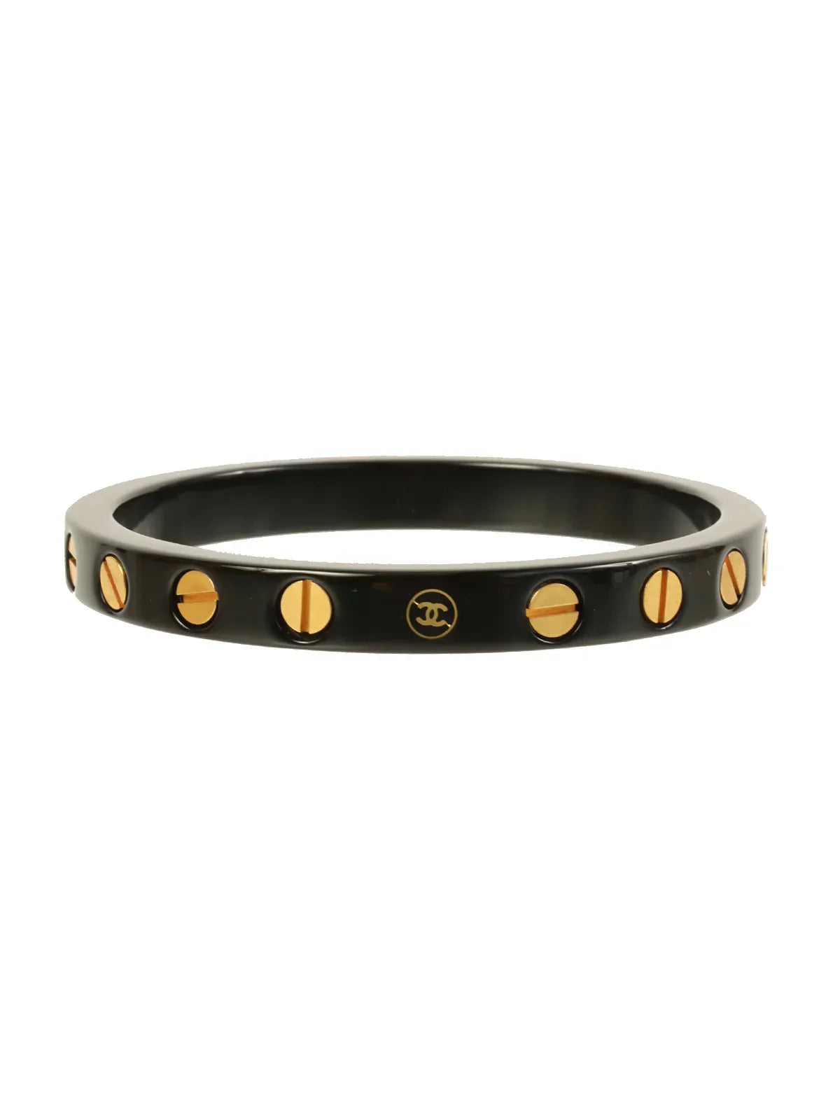CHANEL 2001 Made Circle Cc Mark Bangle Black