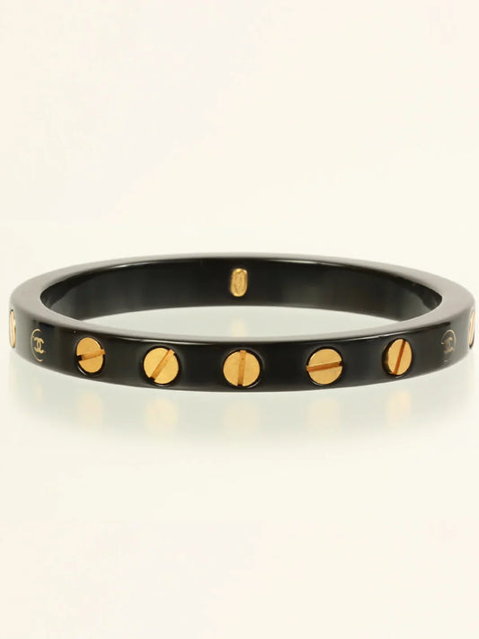 CHANEL 2001 Made Circle Cc Mark Bangle Black