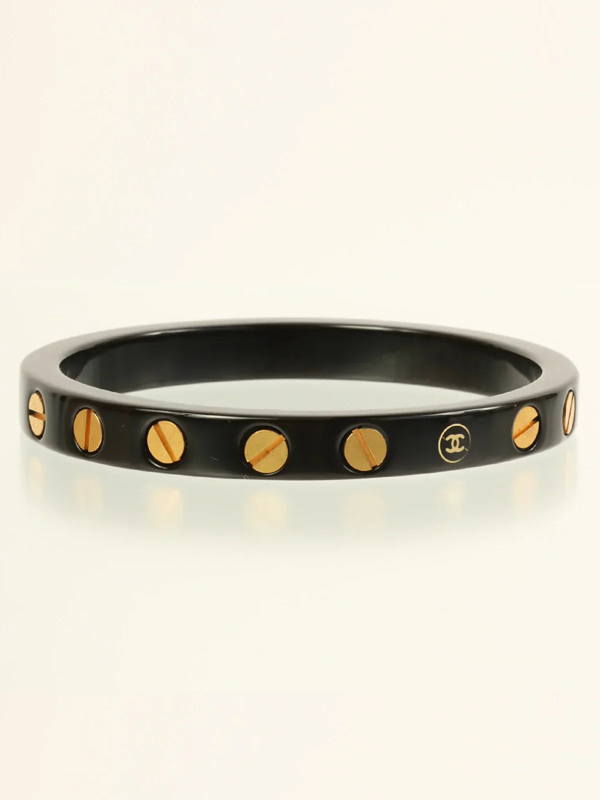 CHANEL 2001 Made Circle Cc Mark Bangle Black