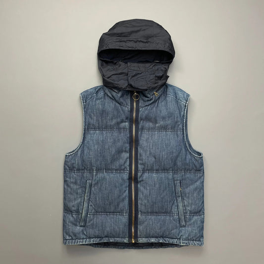 Prada Sport Blue Denim Down-Padded Gilet w/ Concealed Hood - OUT FOR RENTAL