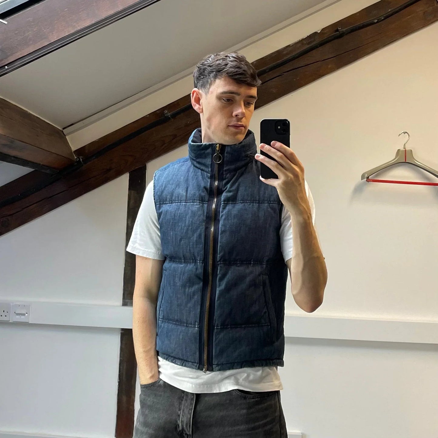 Prada Sport Blue Denim Down-Padded Gilet w/ Concealed Hood - OUT FOR RENTAL