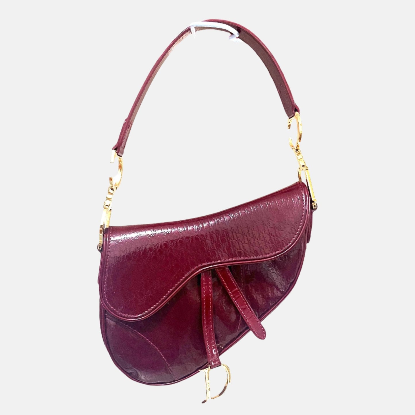 Dior Saddle Mini   Shoulder Bag Burgundy Patent Leather