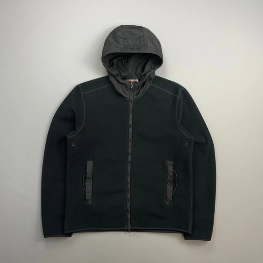 Prada Sport 00s Black Nylon Hood Zip-Through Technical Fleece Jacket