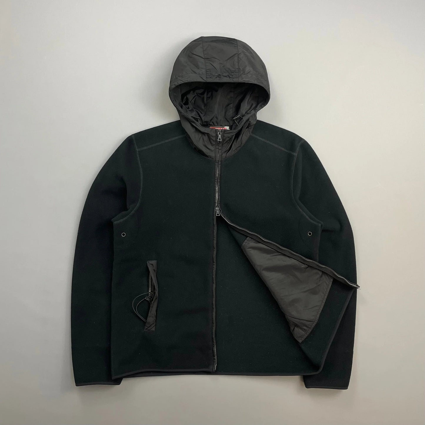 Prada Sport 00s Black Nylon Hood Zip-Through Technical Fleece Jacket