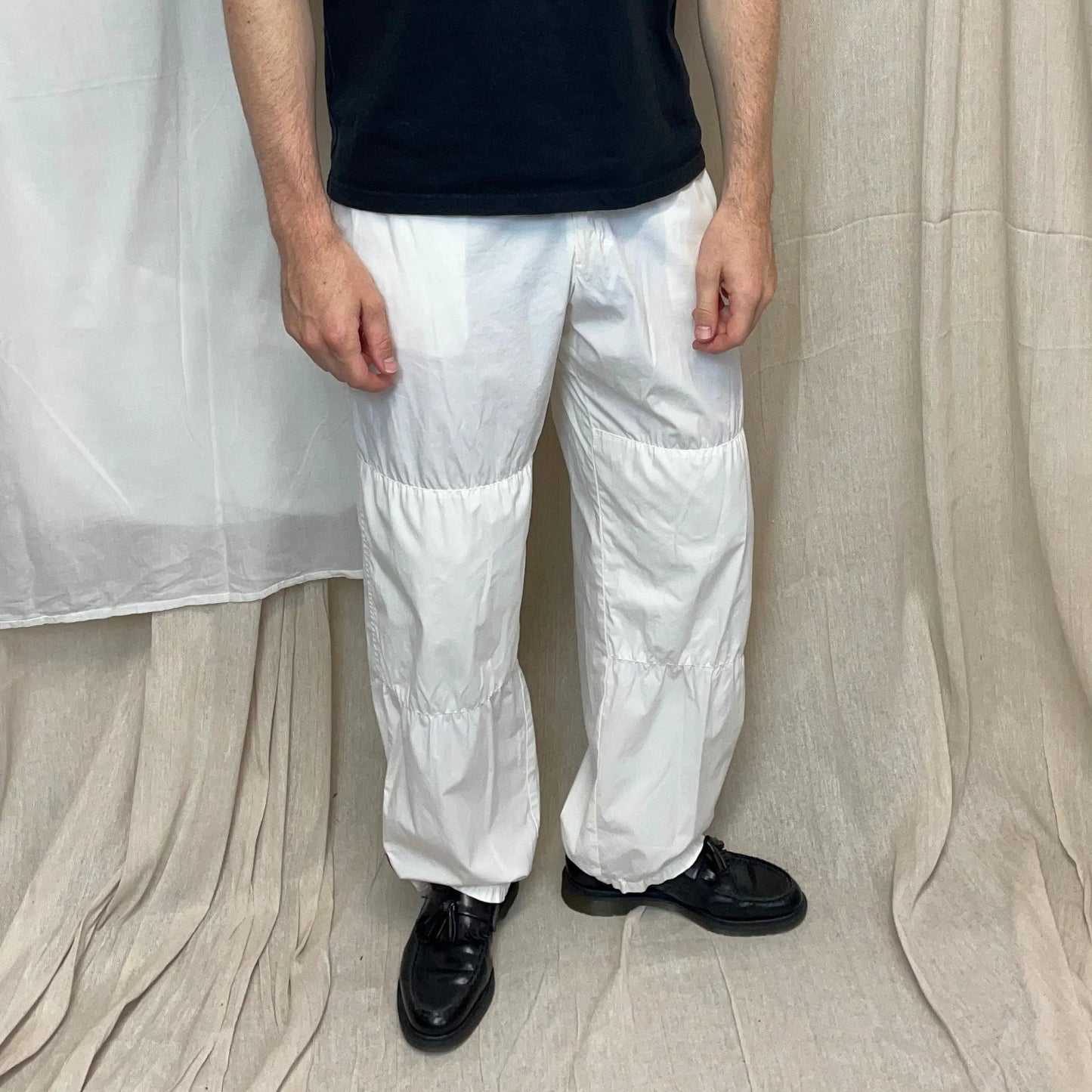 Prada Sport White SS00 Lightweight Cotton Parachute Pant Shell Tro rs