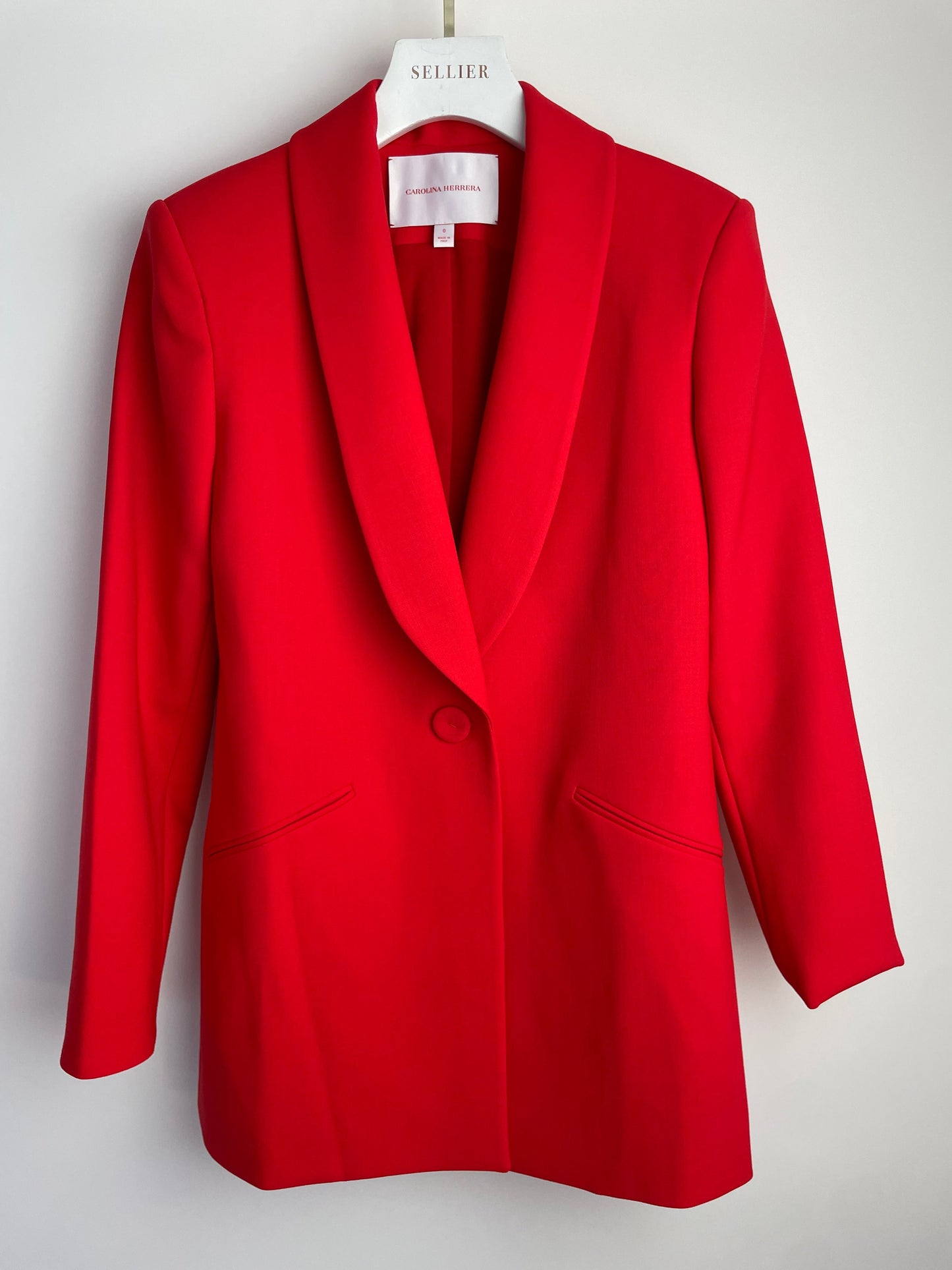 *CURRENT SEASON* Carolina Herrera Red Three Piece Tro rs, Jacket and Blo  Set Size US 0 (UK 4)