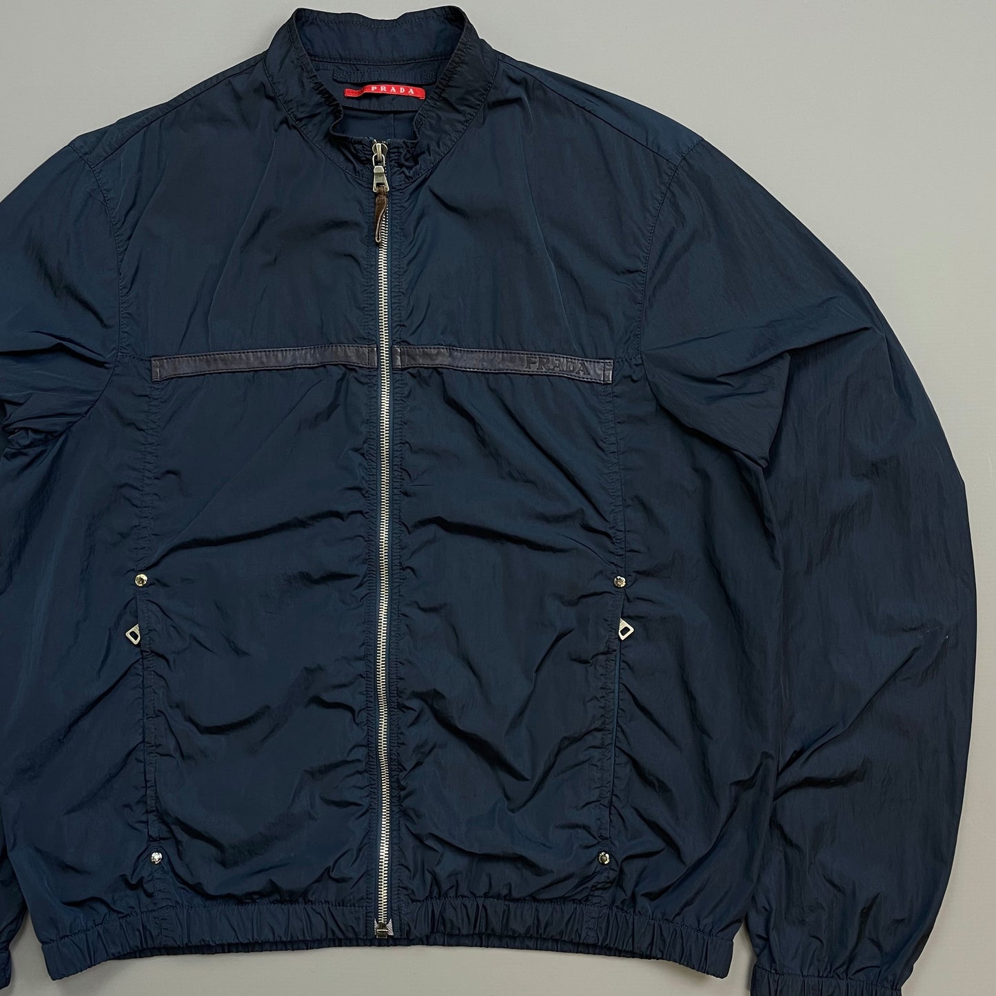 Prada Sport Navy 00s Nylon Linea Rossa Lightweight Racing Biker Jacket