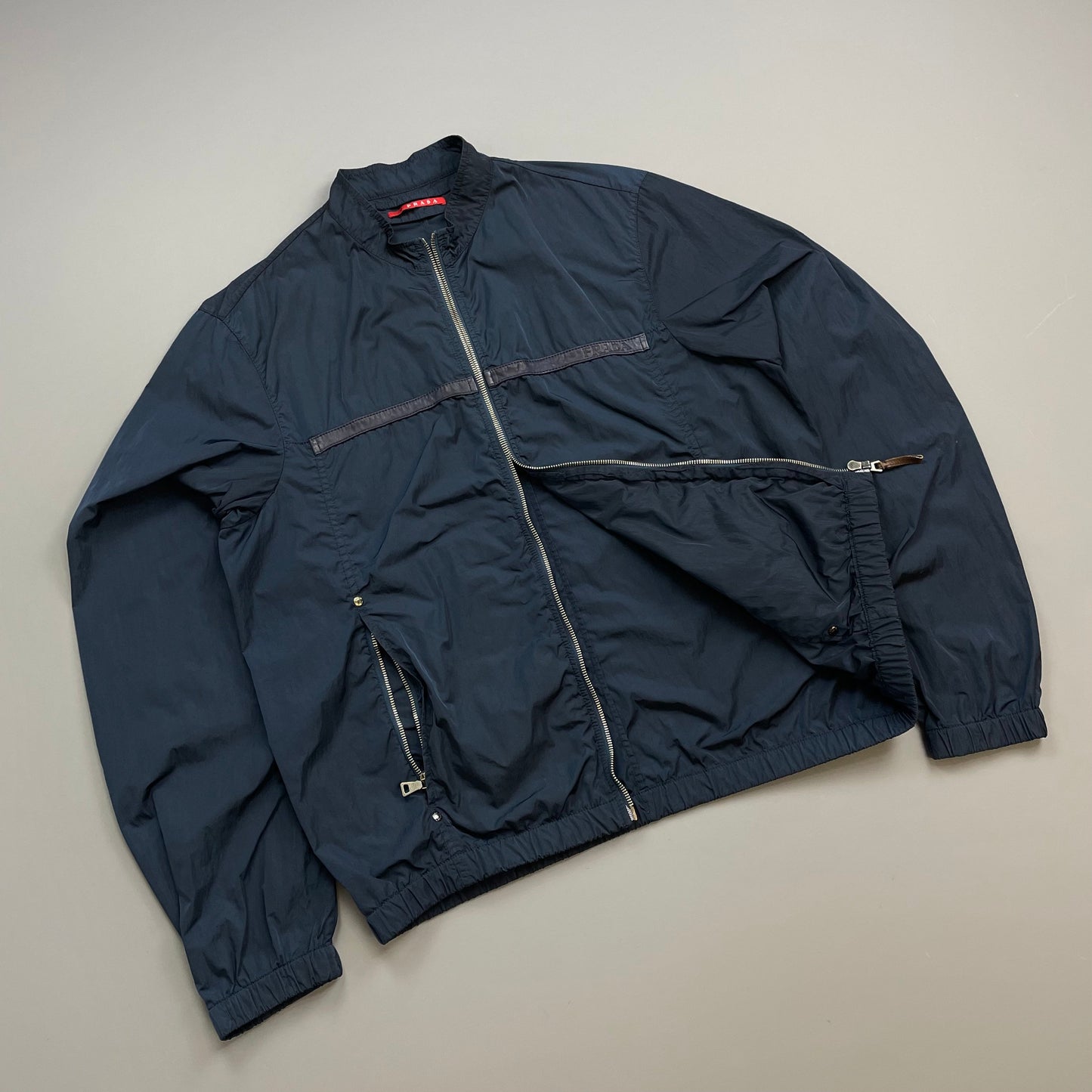 Prada Sport Navy 00s Nylon Linea Rossa Lightweight Racing Biker Jacket