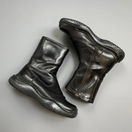 Prada Sport Black FW99 Leather Vibram Sole Zip-Up Biker Boots