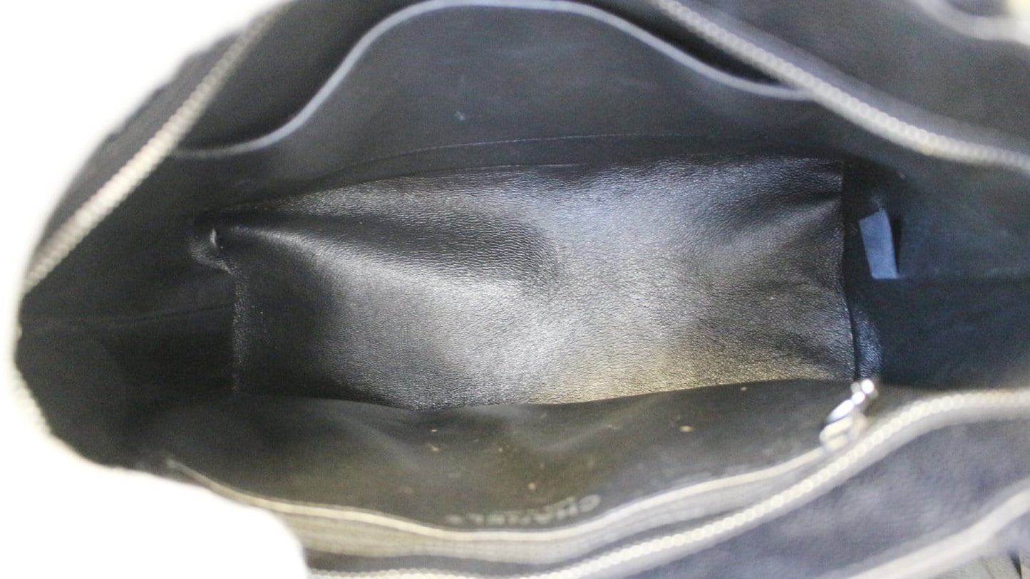 CHANEL Black Quilted Caviar Leather Leather Medallion Tote Bag
