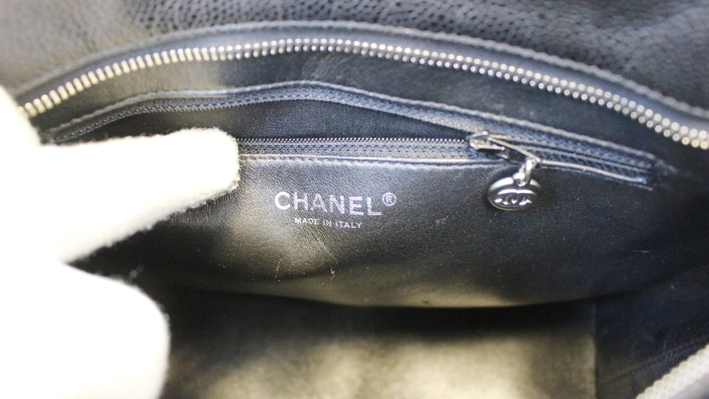 CHANEL Black Quilted Caviar Leather Leather Medallion Tote Bag