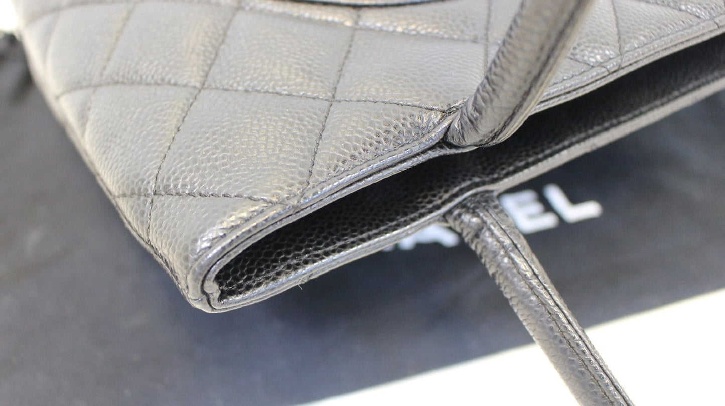 CHANEL Black Quilted Caviar Leather Leather Medallion Tote Bag
