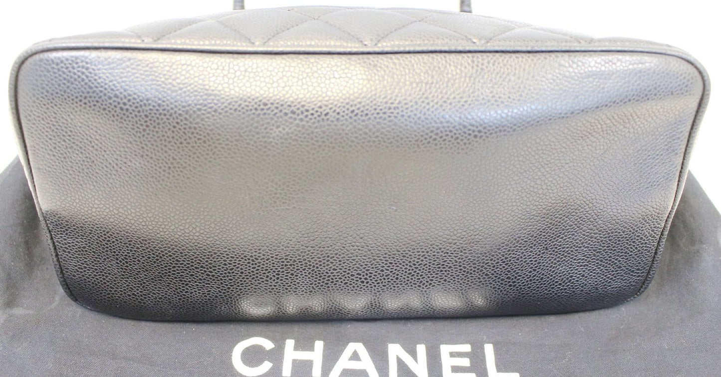 CHANEL Black Quilted Caviar Leather Leather Medallion Tote Bag