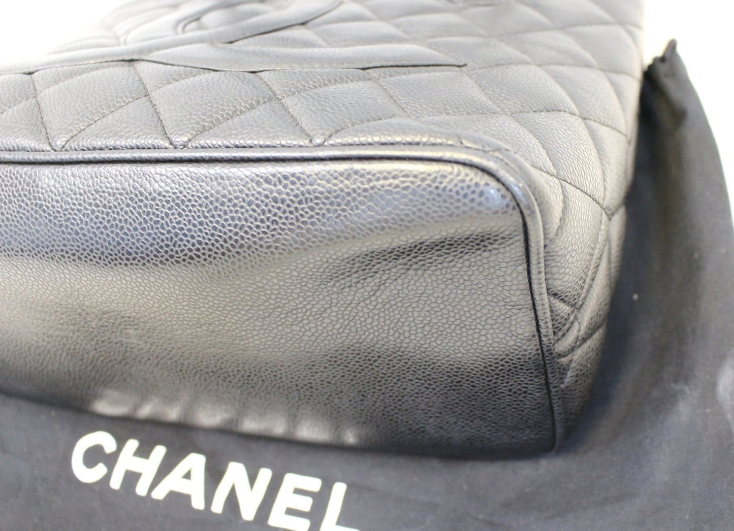 CHANEL Black Quilted Caviar Leather Leather Medallion Tote Bag