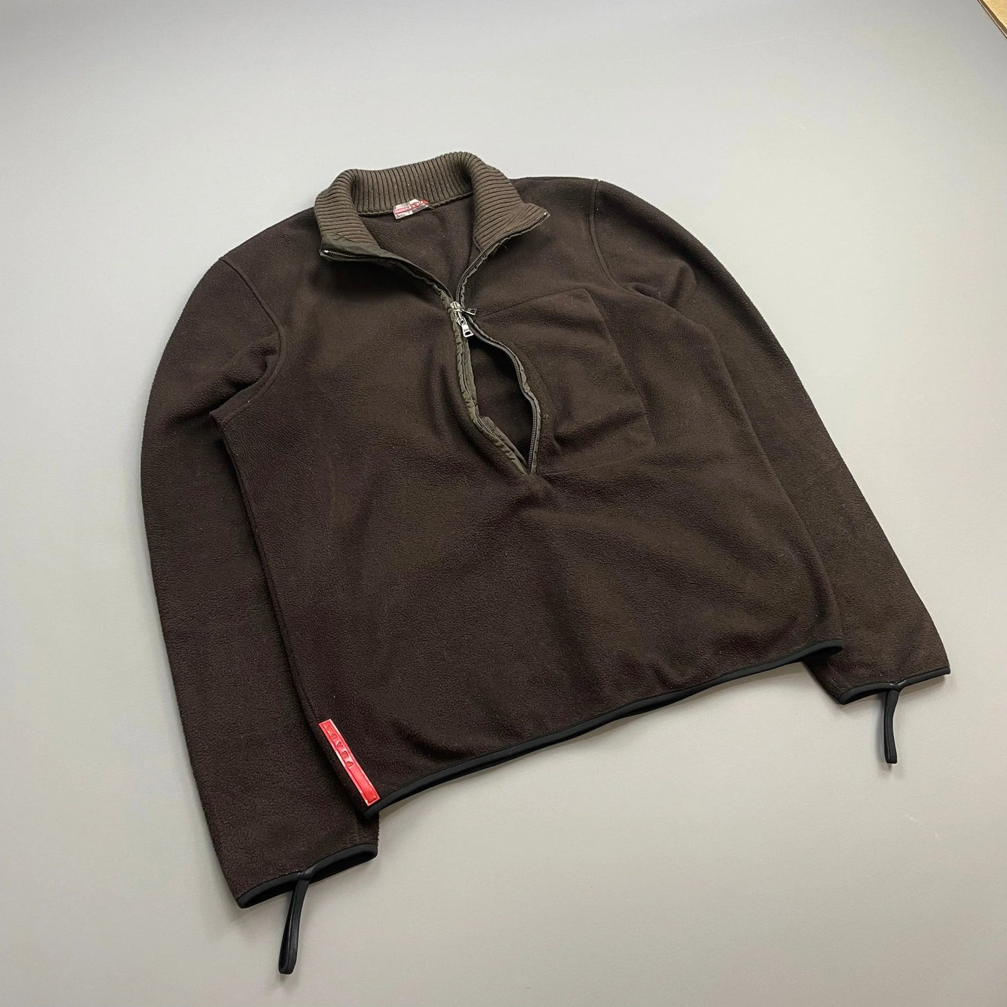 Prada Sport Brown 00s Nylon Elbow Dual-Zip Lightweight Fleece Jumper