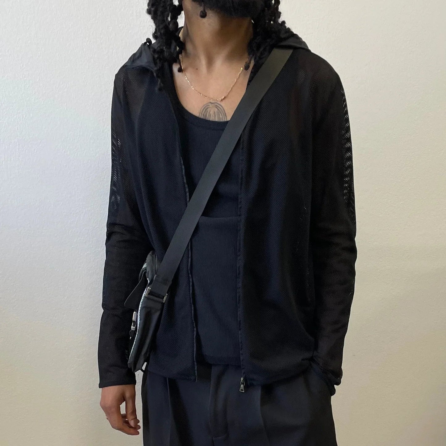 Prada Sport Black SS00 Nylon Hooded Mesh Zip-Through Jacket