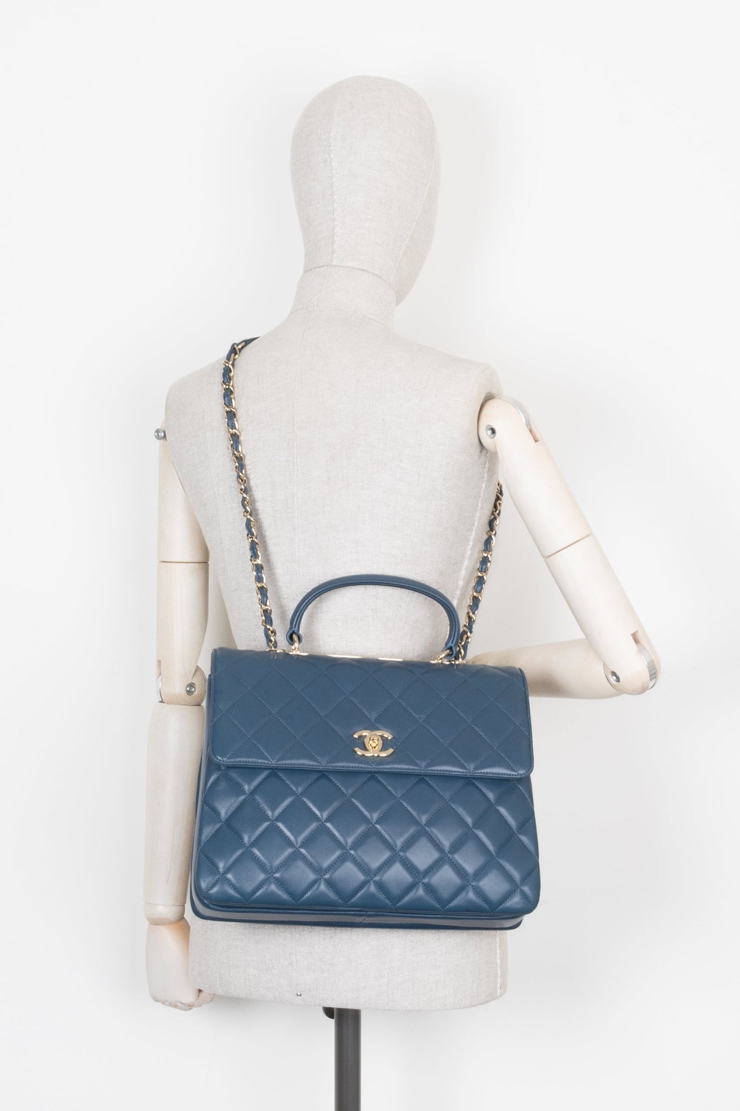 CHANEL Large Trendy Flap Bag Blue Leather