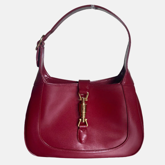 Gucci Jackie 1961 Red Burgundy Leather Bag Small with Adjustable Strap Gold Piston Lock