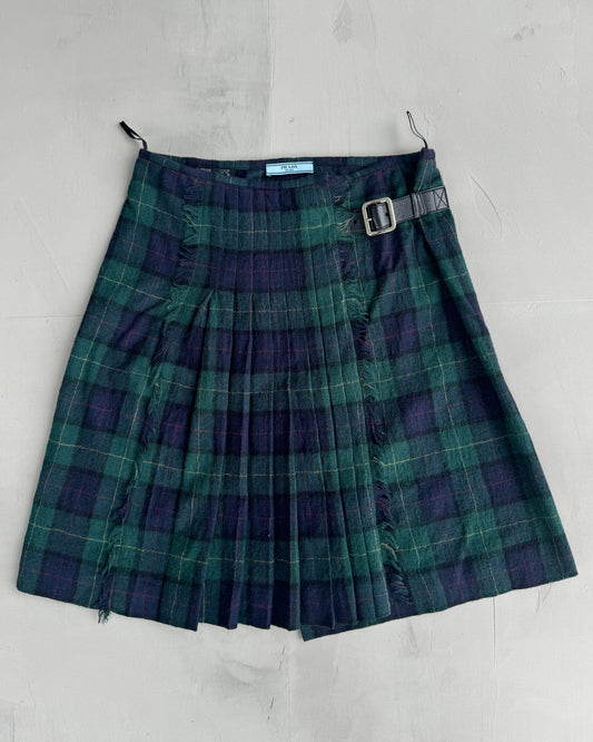 PRADA PLAID WOOL WRAP SKIRT - S/M