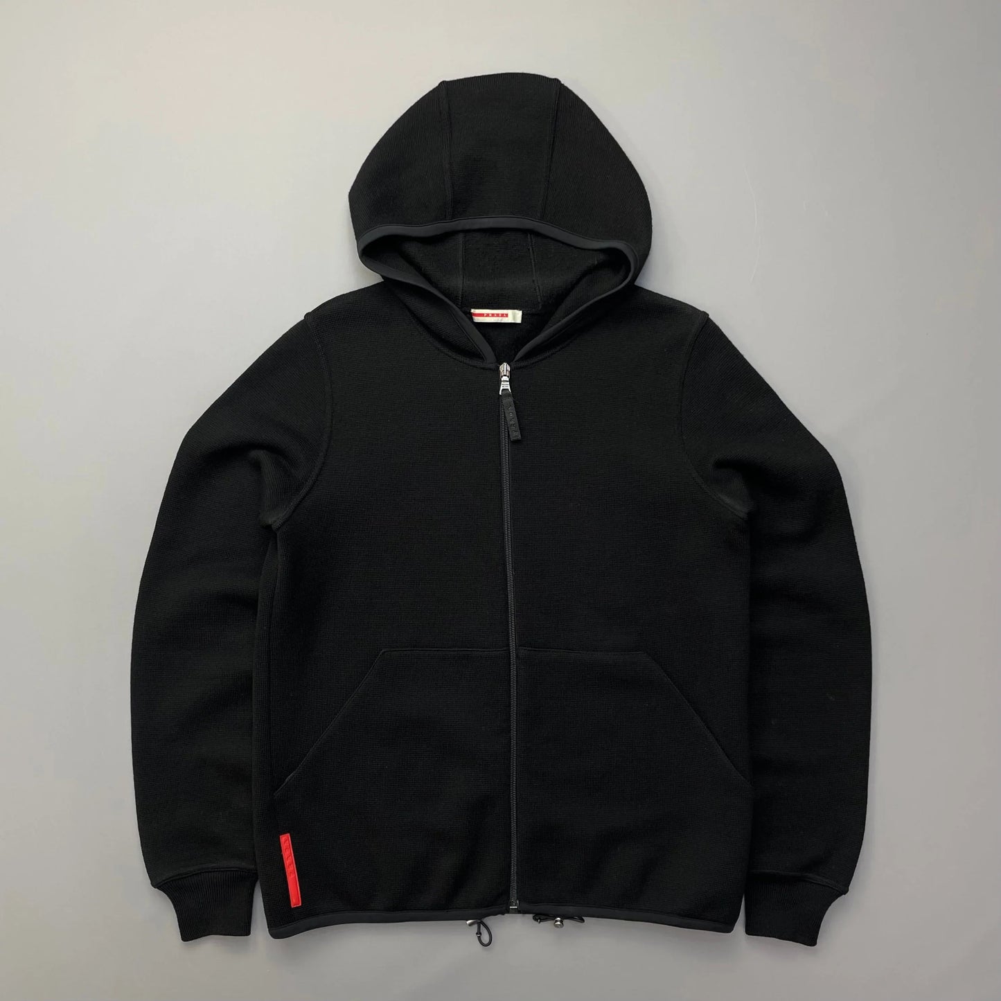 Prada Sport Black Wool Knit 2008 Hoodie Jacket