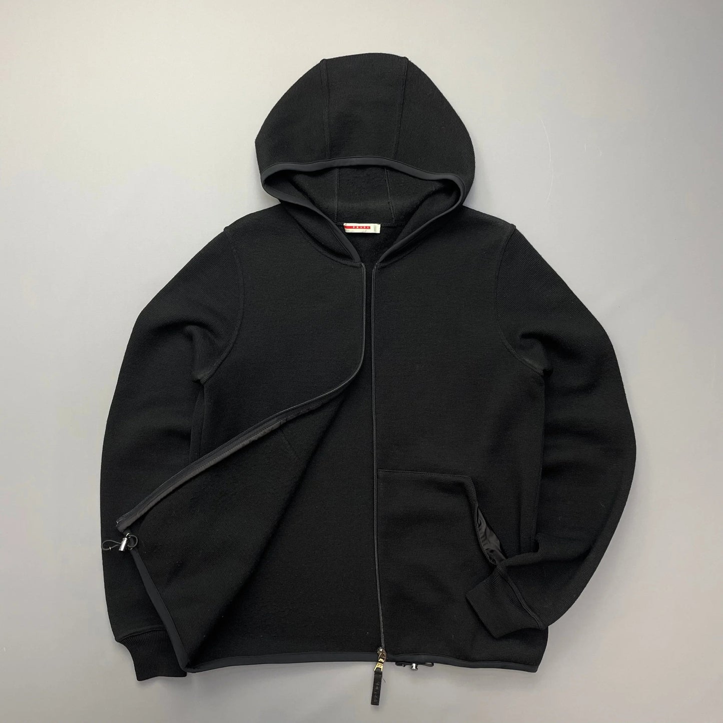 Prada Sport Black Wool Knit 2008 Hoodie Jacket