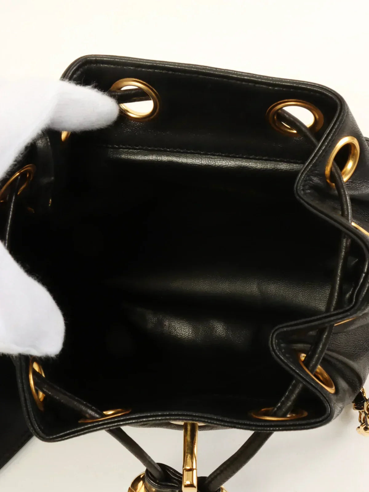 CHANEL Around 1995 Made Turn-Lock Mini Drawstring Shoulder Bag With Pouch Black