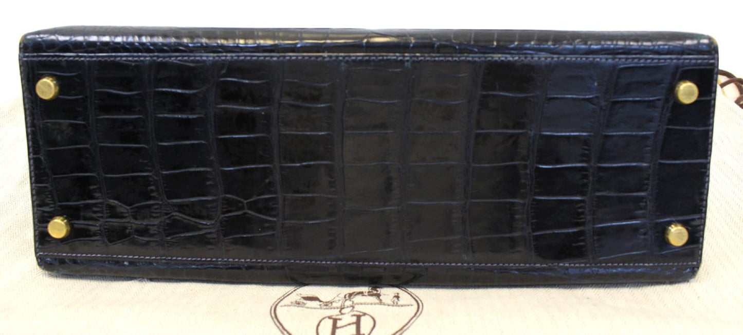 HERMES Kelly Alligator 32 cm Black with Gold Hardware  Bag