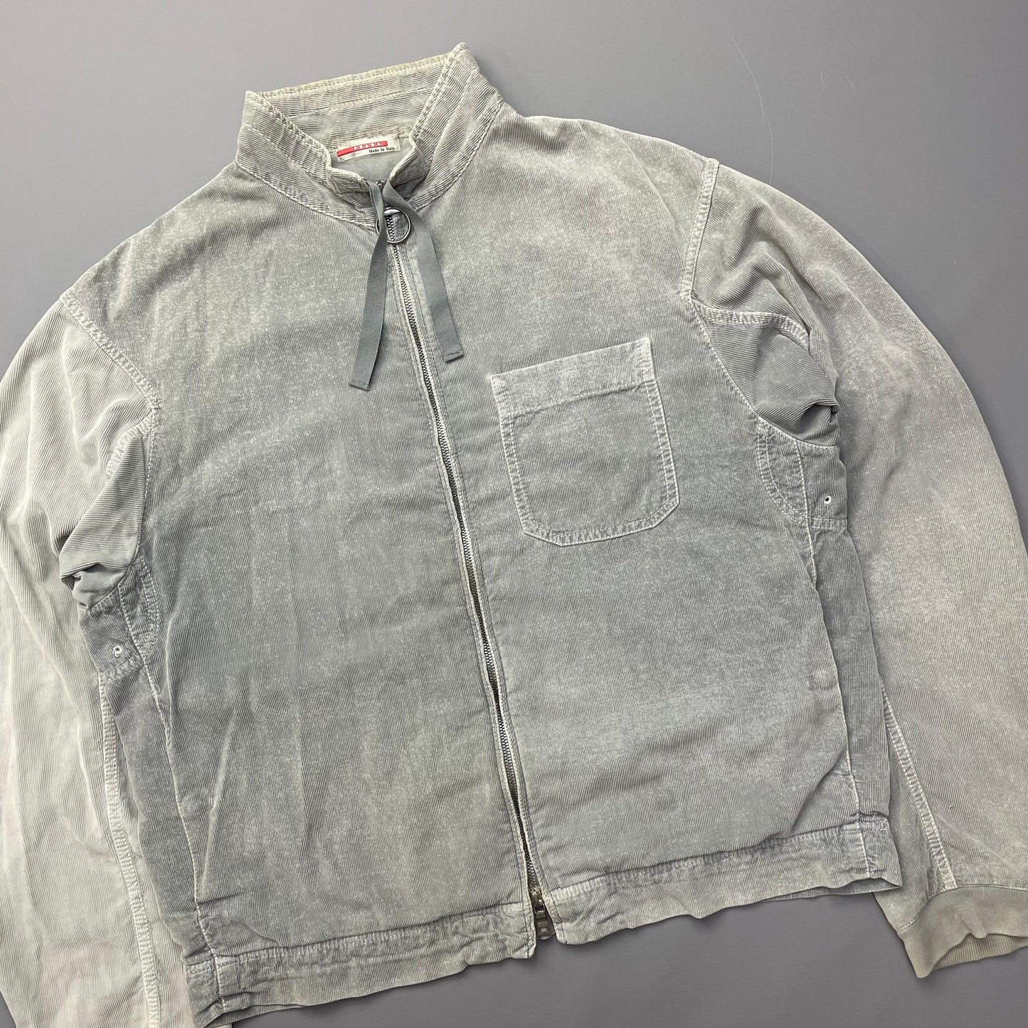 Prada Sport Grey Corduroy Lightweight Zip-Through Jacket
