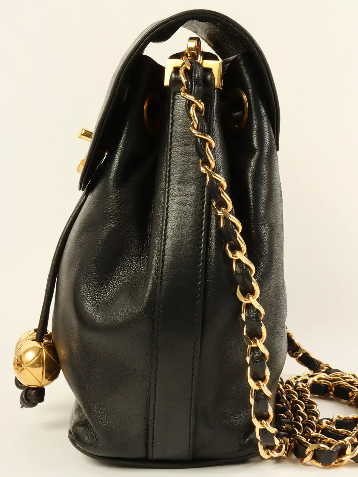 CHANEL Around 1995 Made Turn-Lock Mini Drawstring Shoulder Bag With Pouch Black