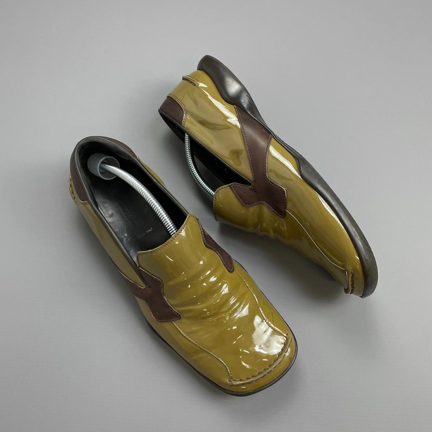 Prada Mainline Brown SS00 Patent Leather Loafer Shoes