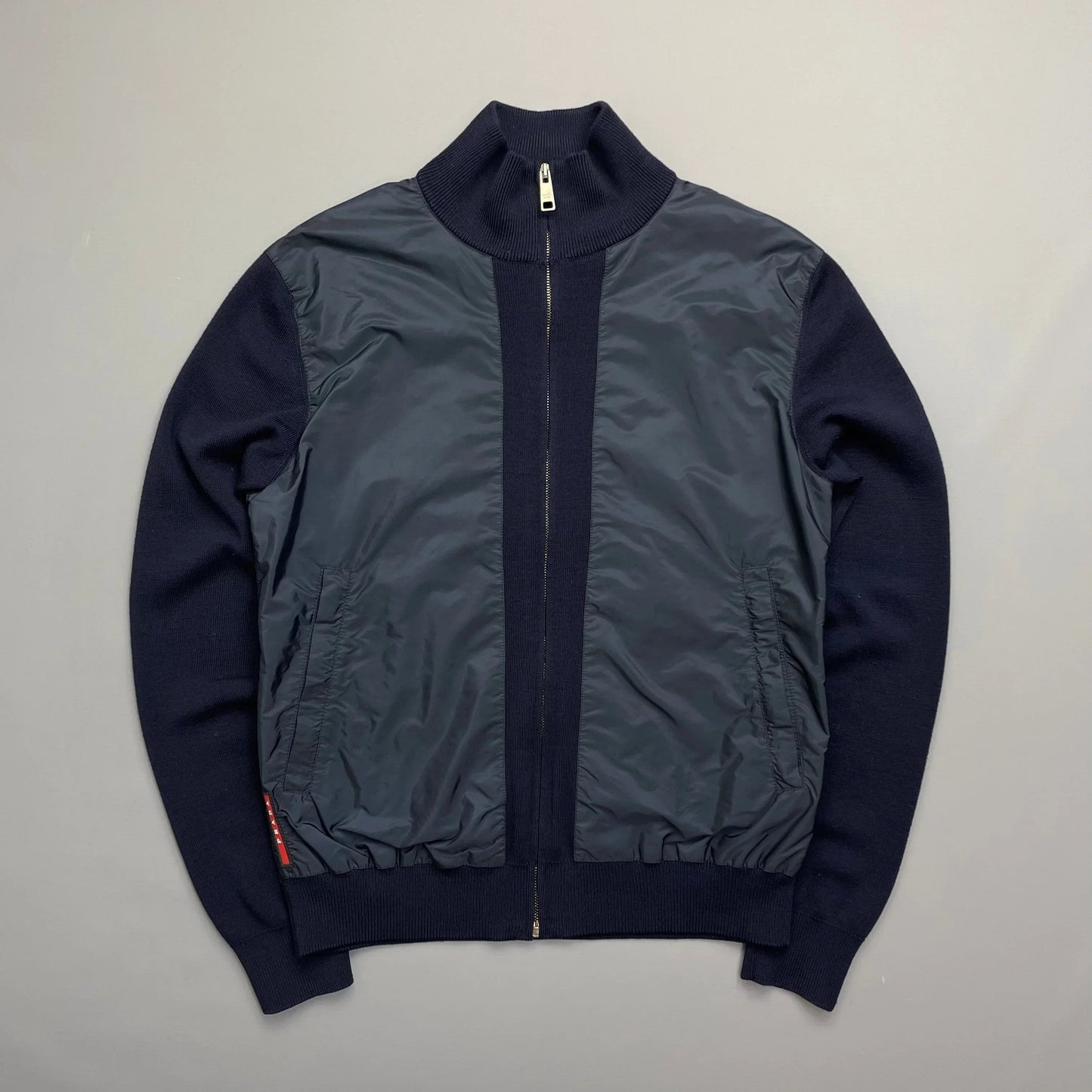 Prada Sport Navy Nylon Wool Knit Zip-Through Cardigan Jumper