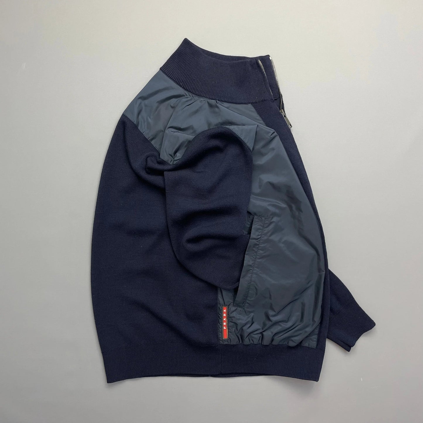 Prada Sport Navy Nylon Wool Knit Zip-Through Cardigan Jumper