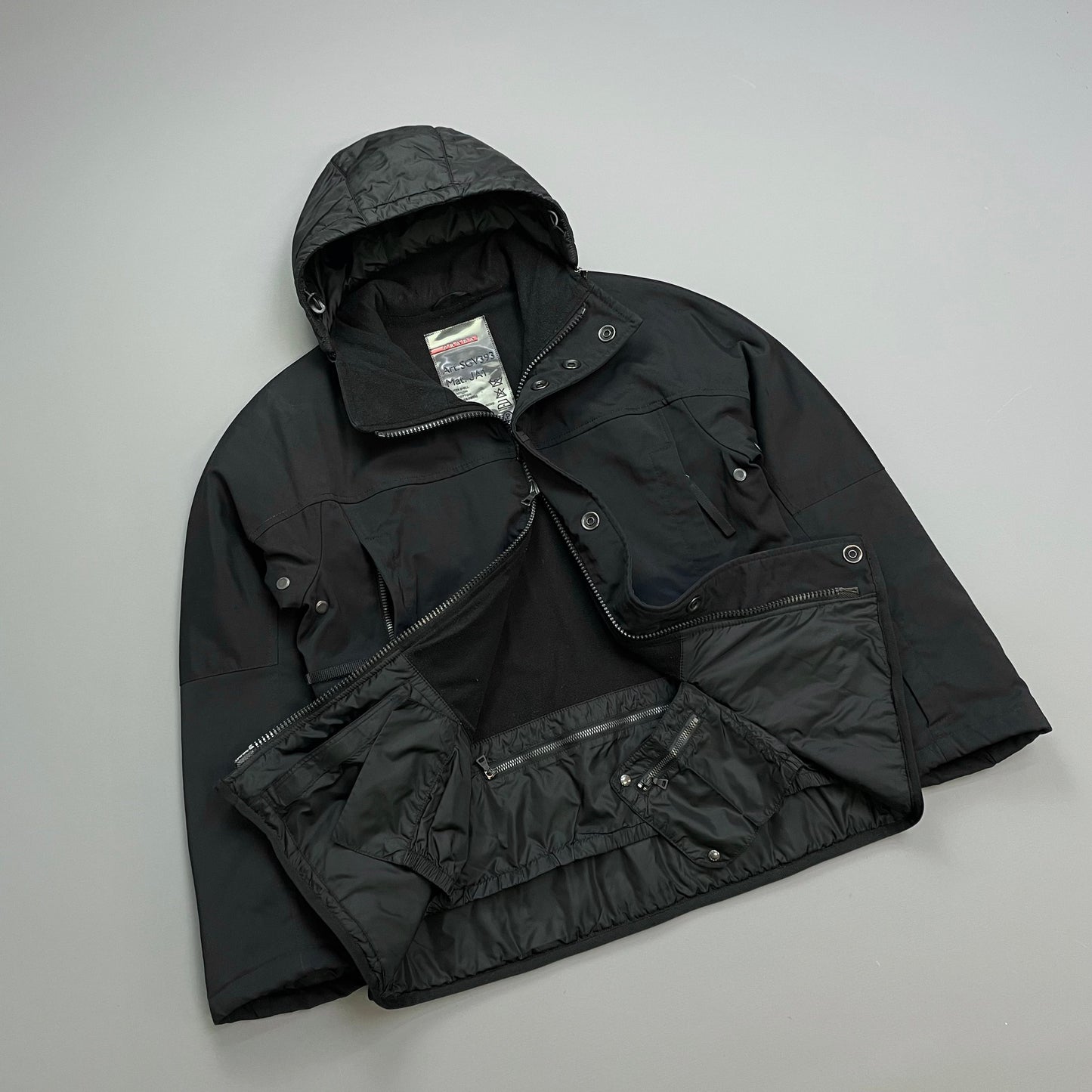 Prada Sport Black 00s Technical Nylon Fleece-Lined Ski Jacket